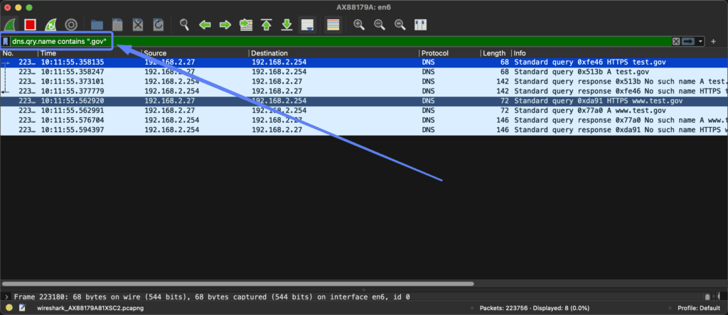 An image showing how to filter using a TLD such as a .com or .gov domain.